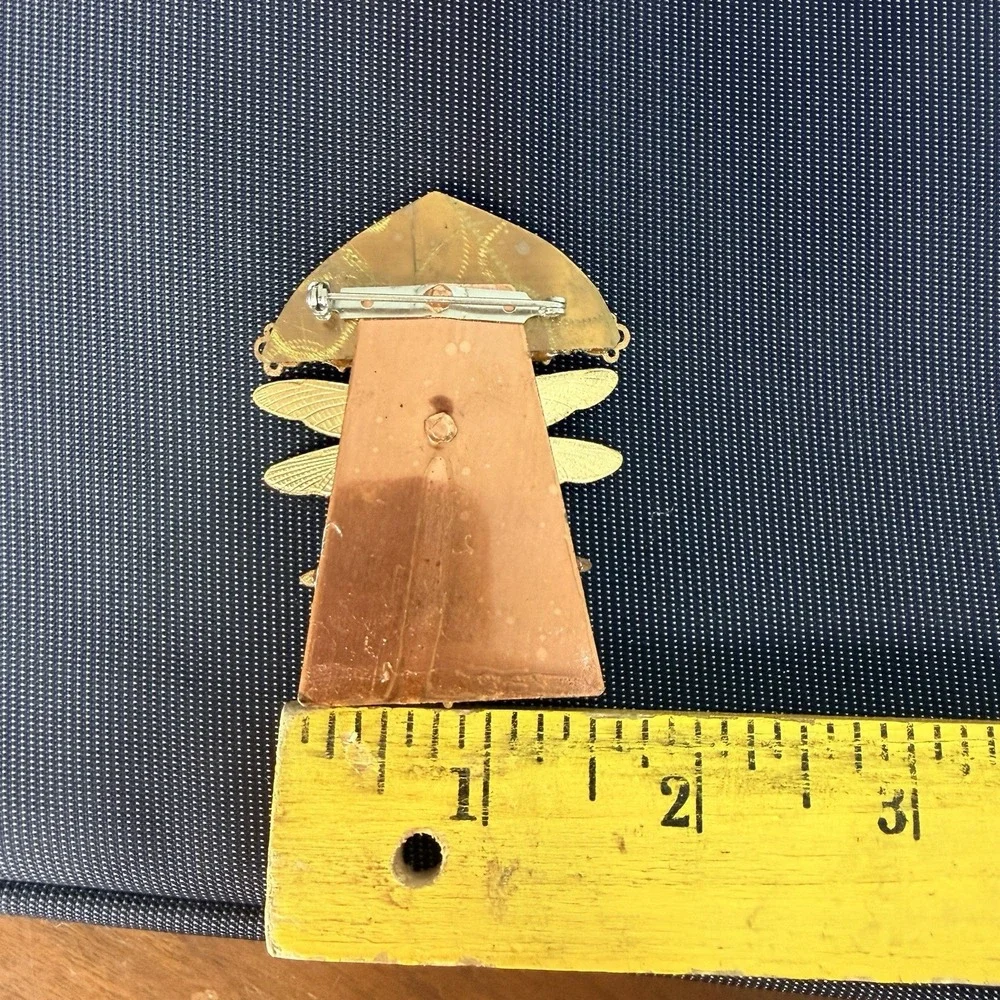 DRAGONFLY Brooch Pin Mixed Metals Golden Vintage